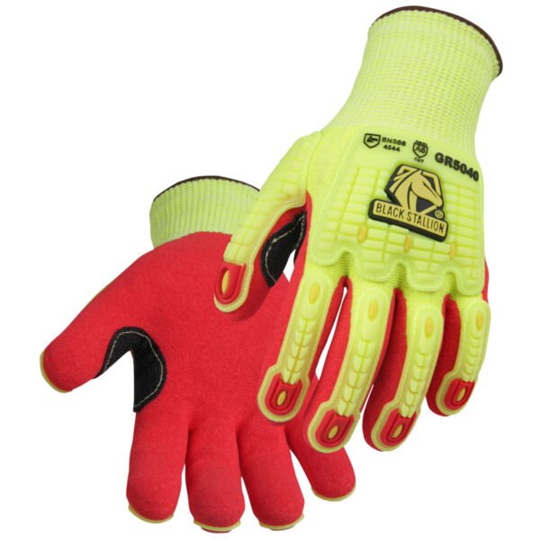 Black Stallion A6 Cut Resistant And Impact Sandy Nitrile Coated Hi-Vis Hppe Blend Glove - Image 1