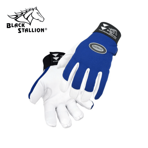 Revco Black Stallion Action Spandex And Genuine Leather Ergonomic Gloves #99G-BLUE - Image 1