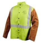 Black Stallion FR Cotton & Cowhide Hybrid™ Welding Jacket, Safety Lime #JH1012-LM - Image 3